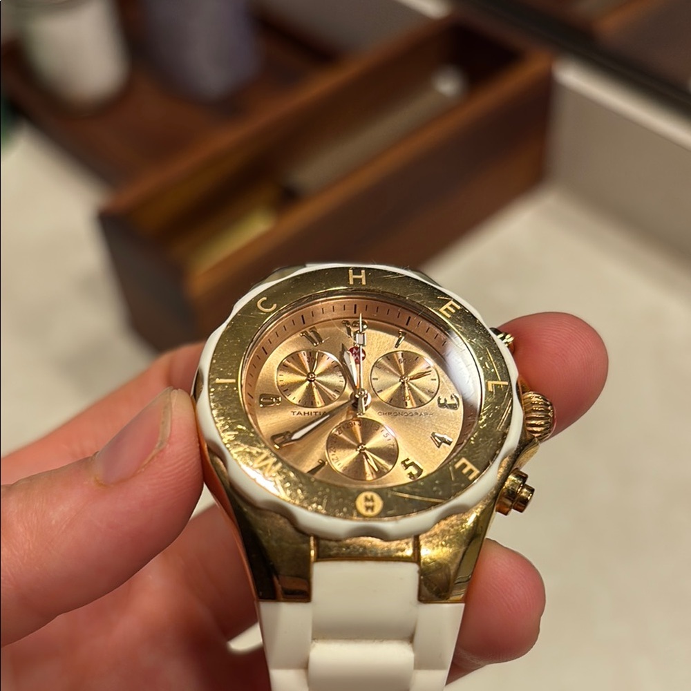 MICHELE TAHITIAN JELLY BEAN ROSE GOLD,WHITE SILICONE BAND WATCH-MWW12F000030 - Picture 8 of 9